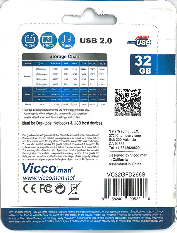 فلش 32 گیگ ویکومن مدل USB 2 vc266 s