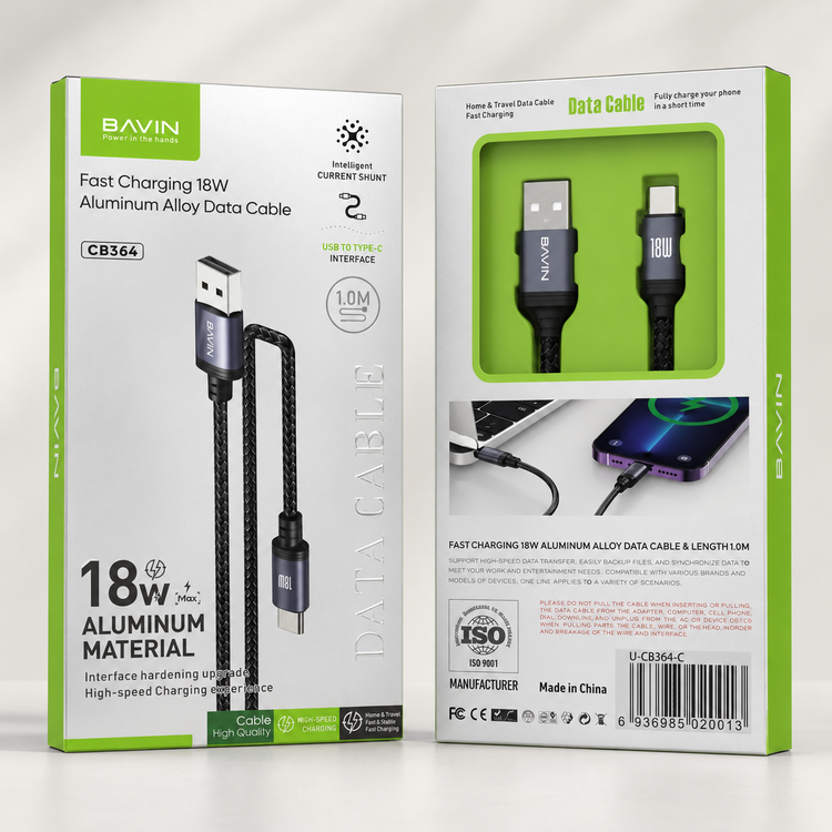 کابل شارژ 18 وات تایپ سی برند باوین مدل CB364
