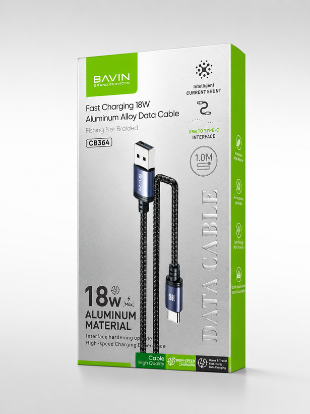 کابل شارژ 18 وات تایپ سی برند باوین مدل CB364