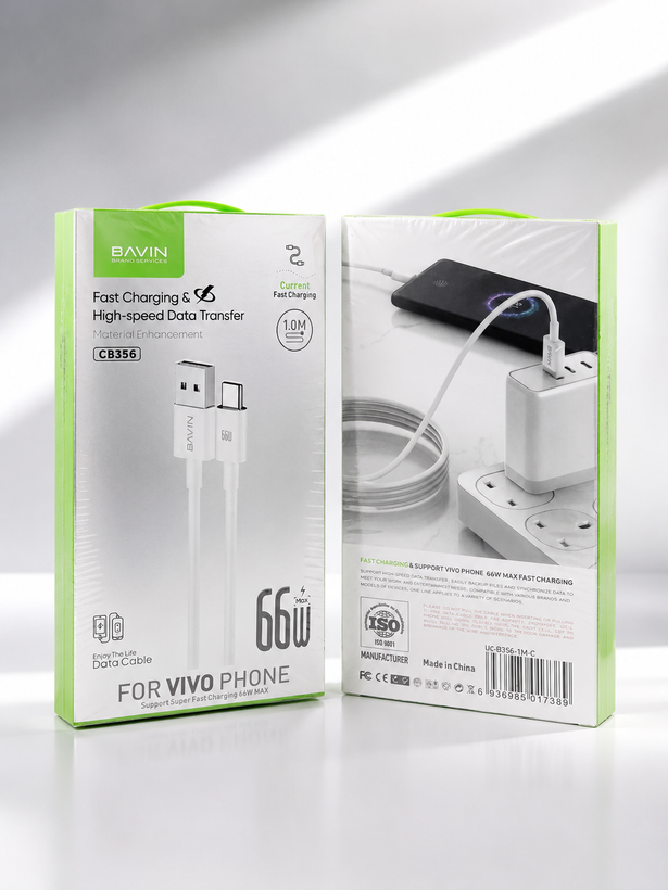 کابل شارژ 66 وات تایپ سی برند باوین مدل CB356