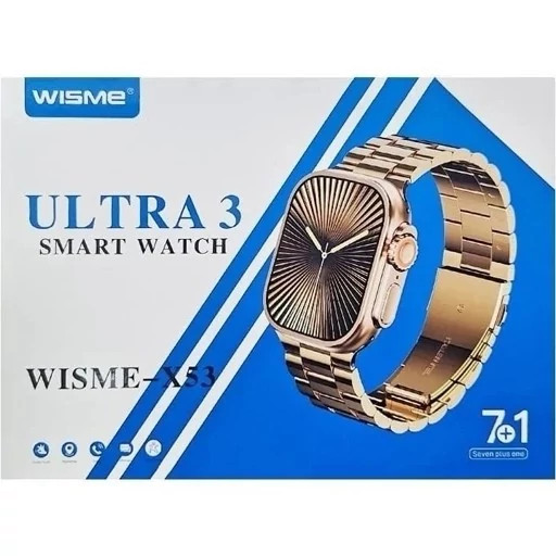 ساعت هوشمند 7بند مدل wisme X53(با بند فلزی طلایی ) سری 10 اولترا تمام صفحه 3کلید فعال