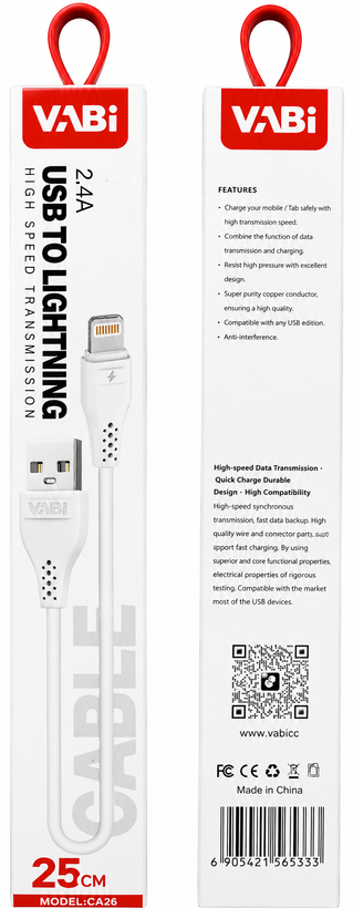کابل شارژ و انتقال داده VABi CA26 – USB به Lightning