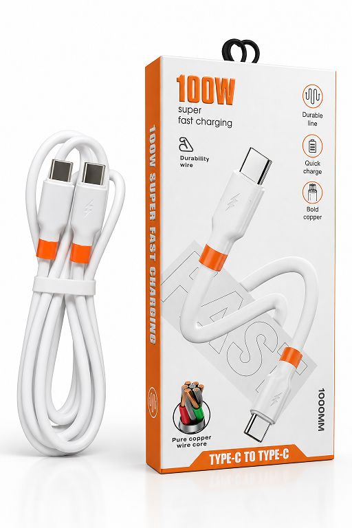 کابل شارژ و انتقال داده سیلکونی Type-C به Type-C مدل 100W